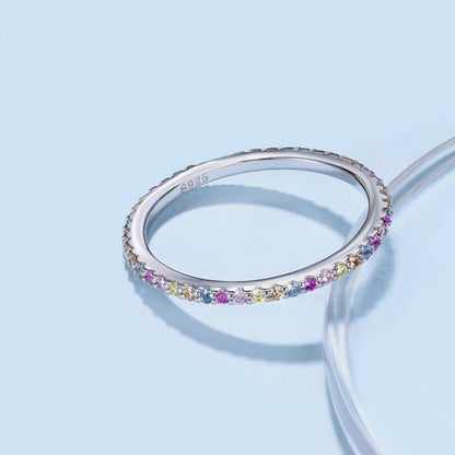 [Vivid Aurora]Ornate Colorful Round Cut Tennis Ring