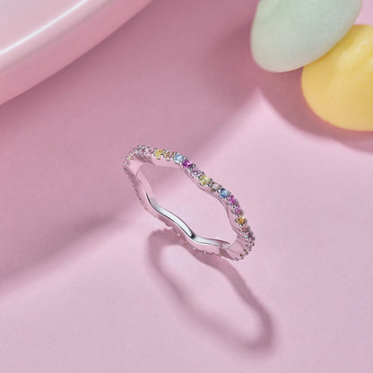 [Vivid Aurora]Dainty Colorful Round Cut Party Ring