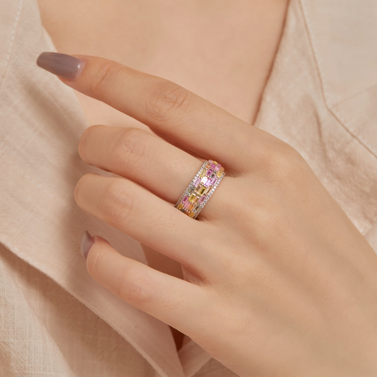 [Vivid Aurora]Radiant Colorful Radiant Cut Daily Ring